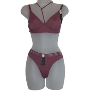 Youmita Small Deco rose Semi Sheer Bralette & Mesh Thong NWT